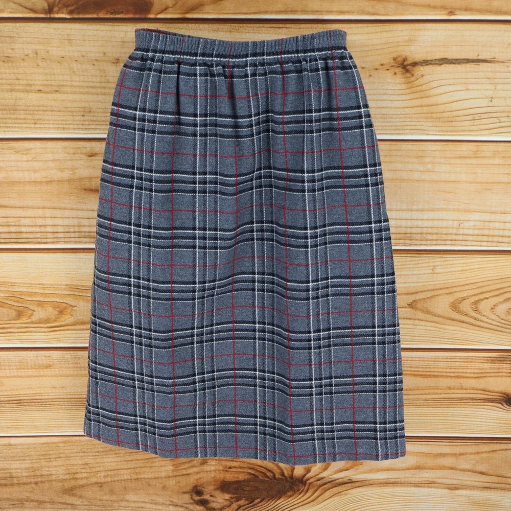 Blair‎ Boutique Midi A-Line Skirt Womens PS Gray Plaid Wool Blend Elastic Waist